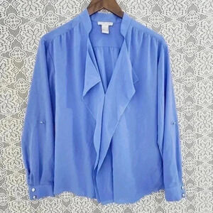 Alberto‎ Makali V neck Mock Long Tab Sleeve Ruffle pullover Chiffon Blouse M
